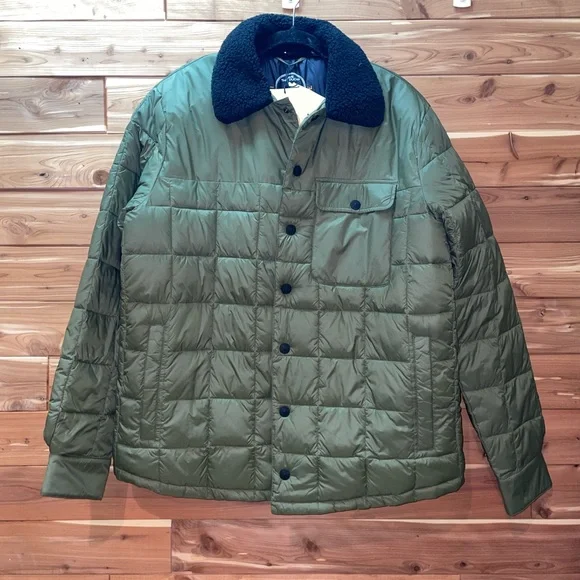 NWT “SAVE THE DUCK” MEN'S BOB FAUX FUR LINED PUFFER JACKET IN DUSTY OLIVE